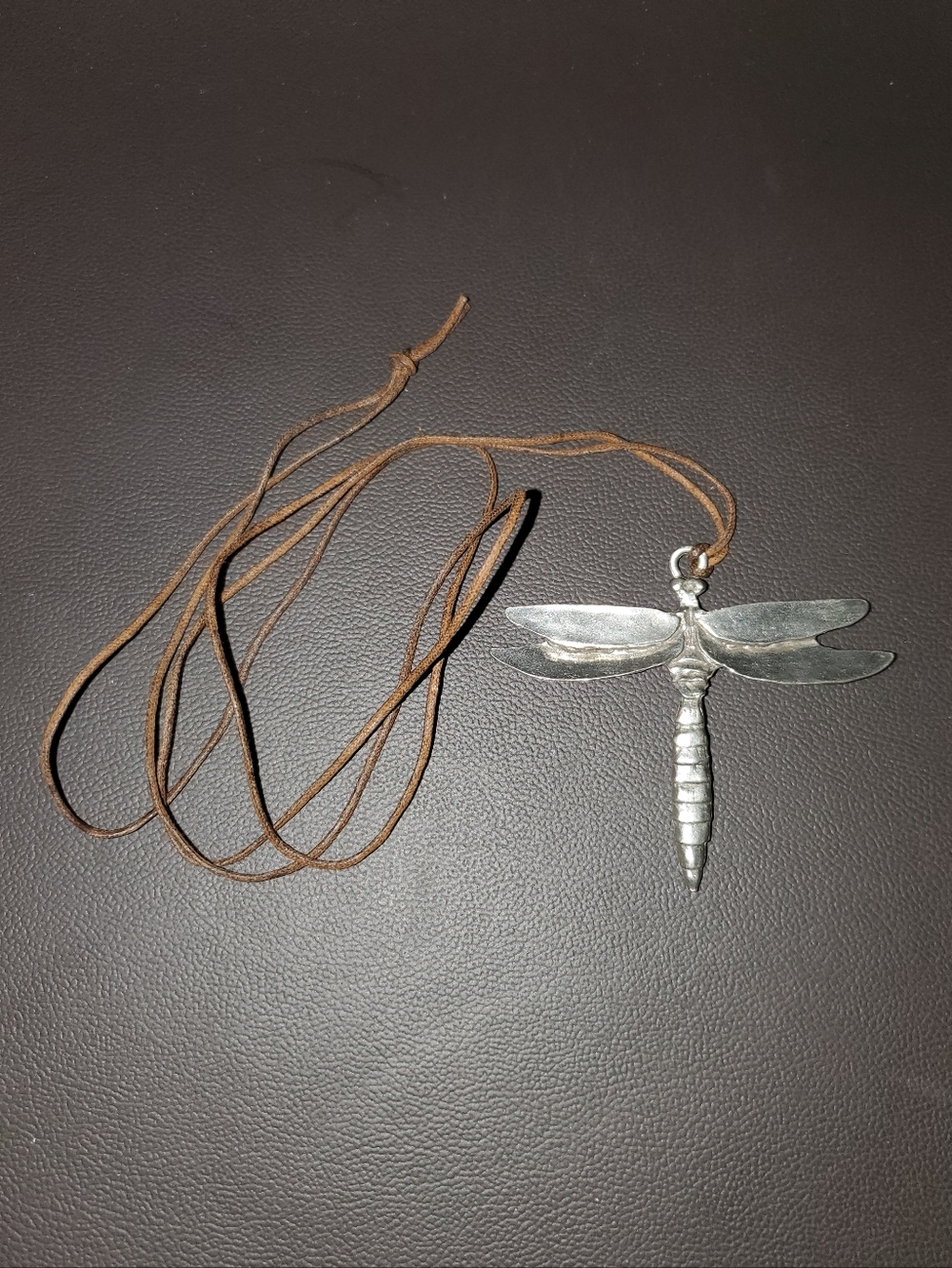 Vintage Dragonfly Pendant Necklace Genuine USA Pewter Signed MDB 1998